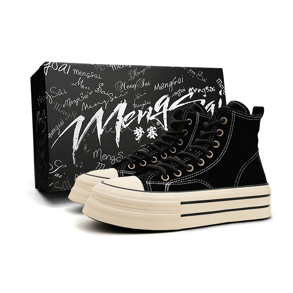 Mengsai High Top Canvas Sneakers Black