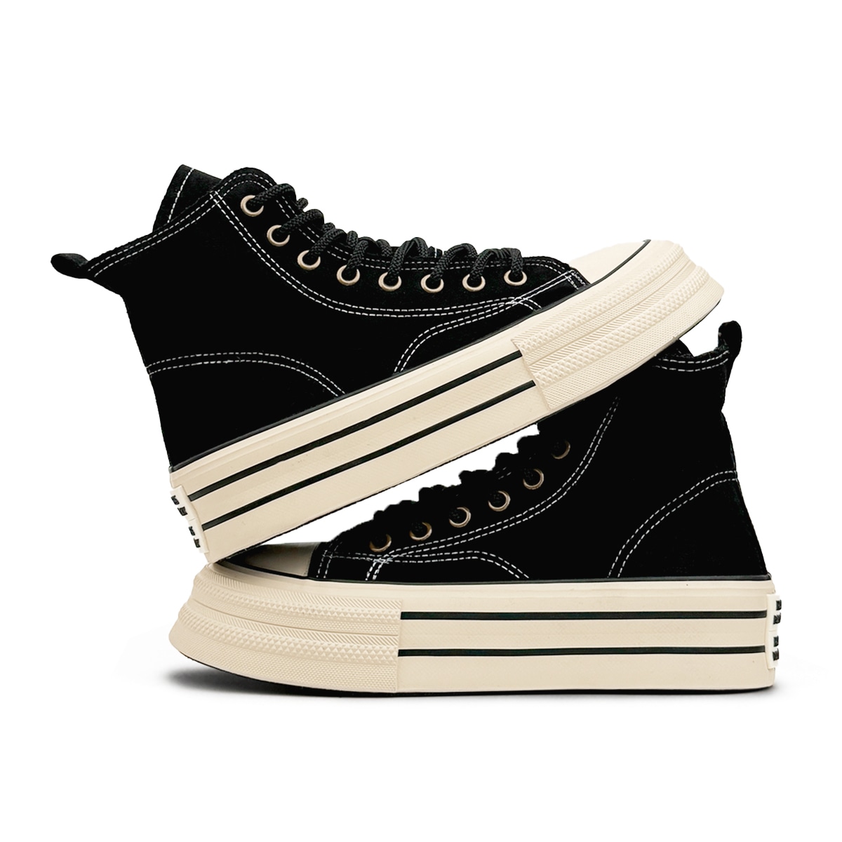Mengsai High Top Canvas Sneakers Black — фото 4
