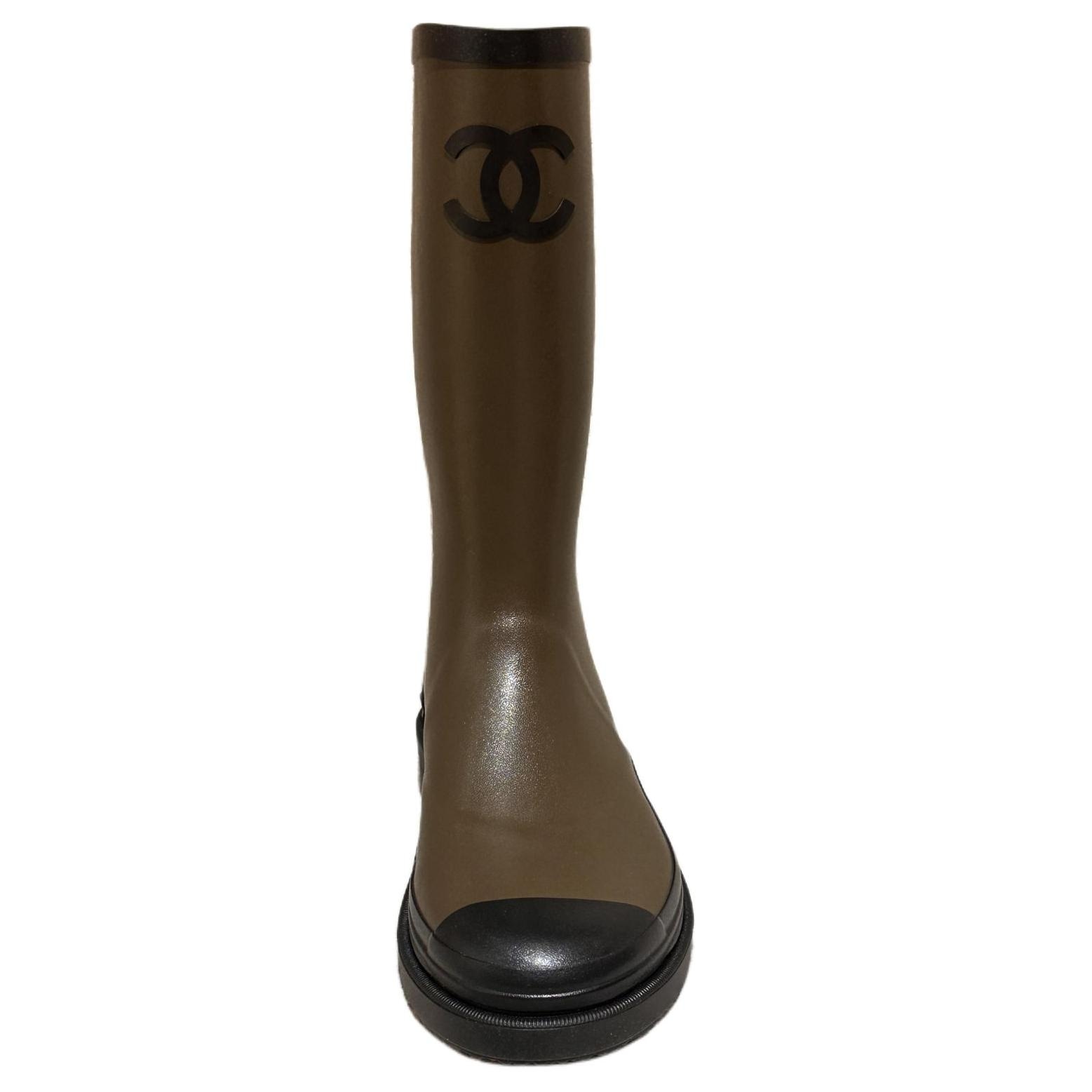Chanel Waterproof Round Toe Rain Boots Military Green — фото 3