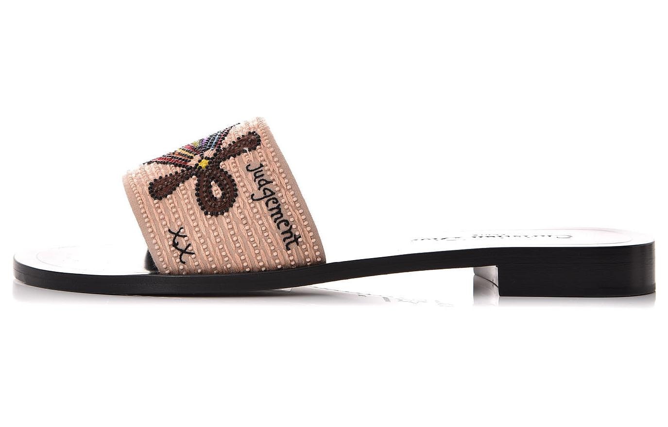 DIOR Embroidered Flat Sandals Beige