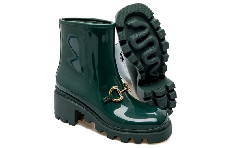 Gucci Rubber Horsebit Ankle Boots Green — фото 5