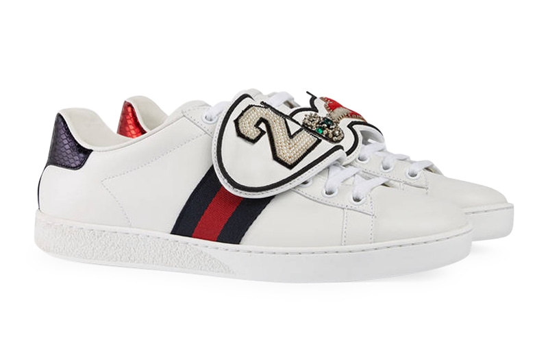 Gucci Leather Logo Lace-Up Sneakers White — фото 1