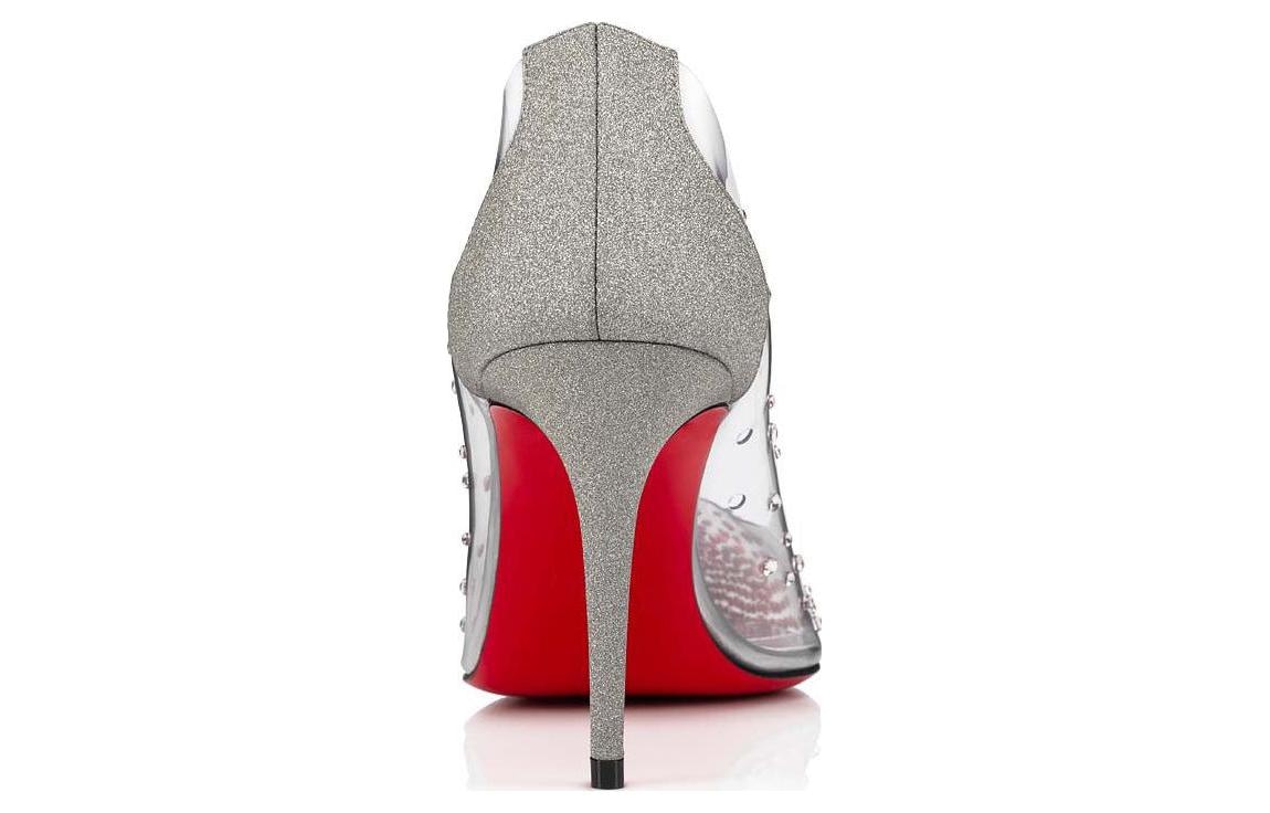 Christian Louboutin CL Platinum PVC Pointed Toe Rhinestone Stiletto Silver — фото 3