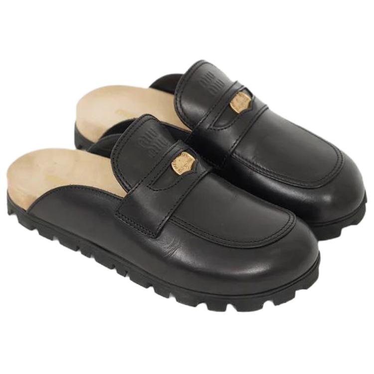 Miu Miu Round Toe Mule Slippers Black — фото 2