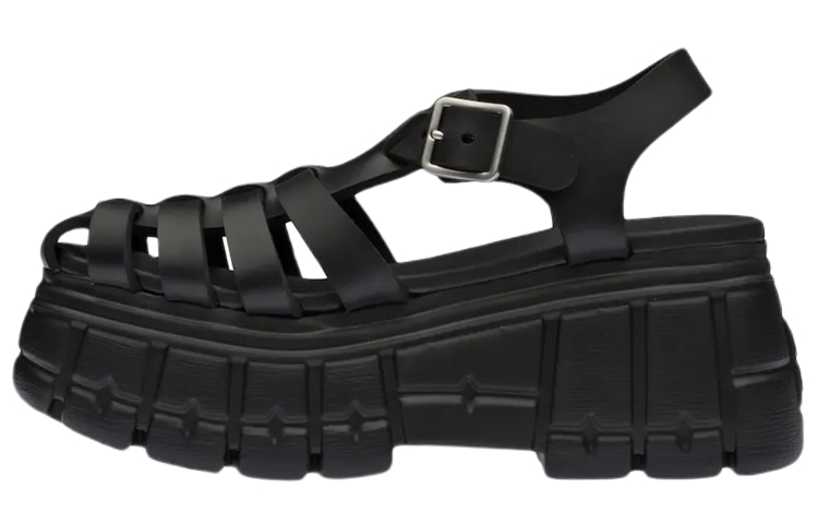Miu Miu Metallic Buckle Platform Sandals Black