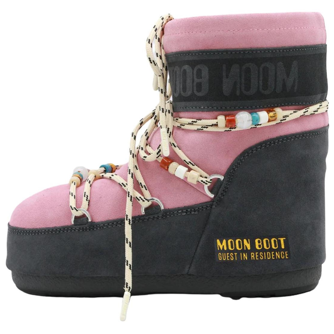 Moon Boot GIR Suede Lace-Up Short Snow Boot Gray Pink
