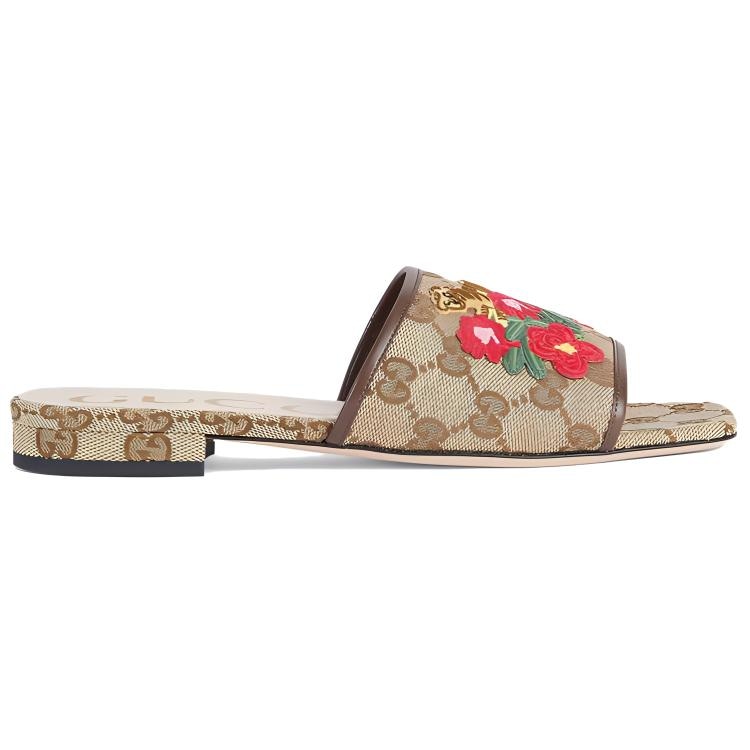 Gucci Tiger Embroidered Slides Beige — фото 1