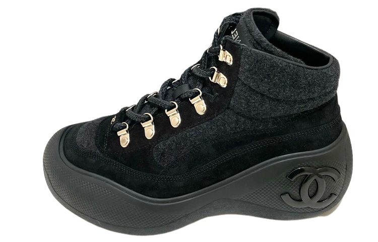 Ботинки CHANEL Lace-Up Round Toe Ankle Boots Black