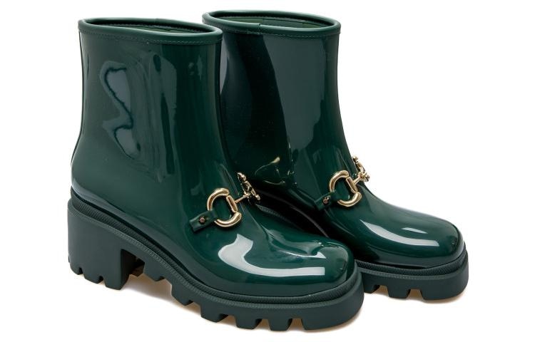 Gucci Rubber Horsebit Ankle Boots Green — фото 2