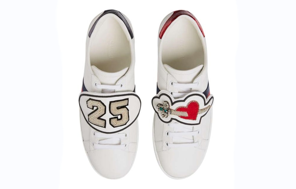 Gucci Leather Logo Lace-Up Sneakers White — фото 2