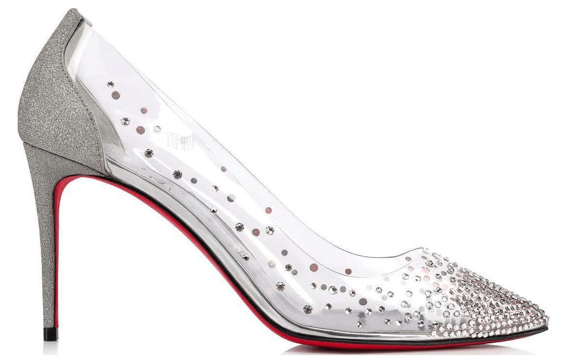 Christian Louboutin CL Platinum PVC Pointed Toe Rhinestone Stiletto Silver — фото 1
