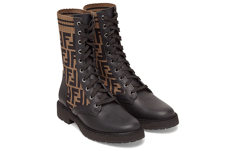 Fendi FF Motif Leather Biker Boots Black — фото 3