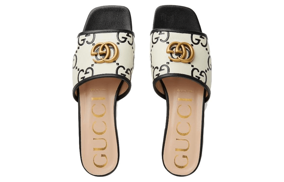 Gucci Slide Sandals Black White — фото 4