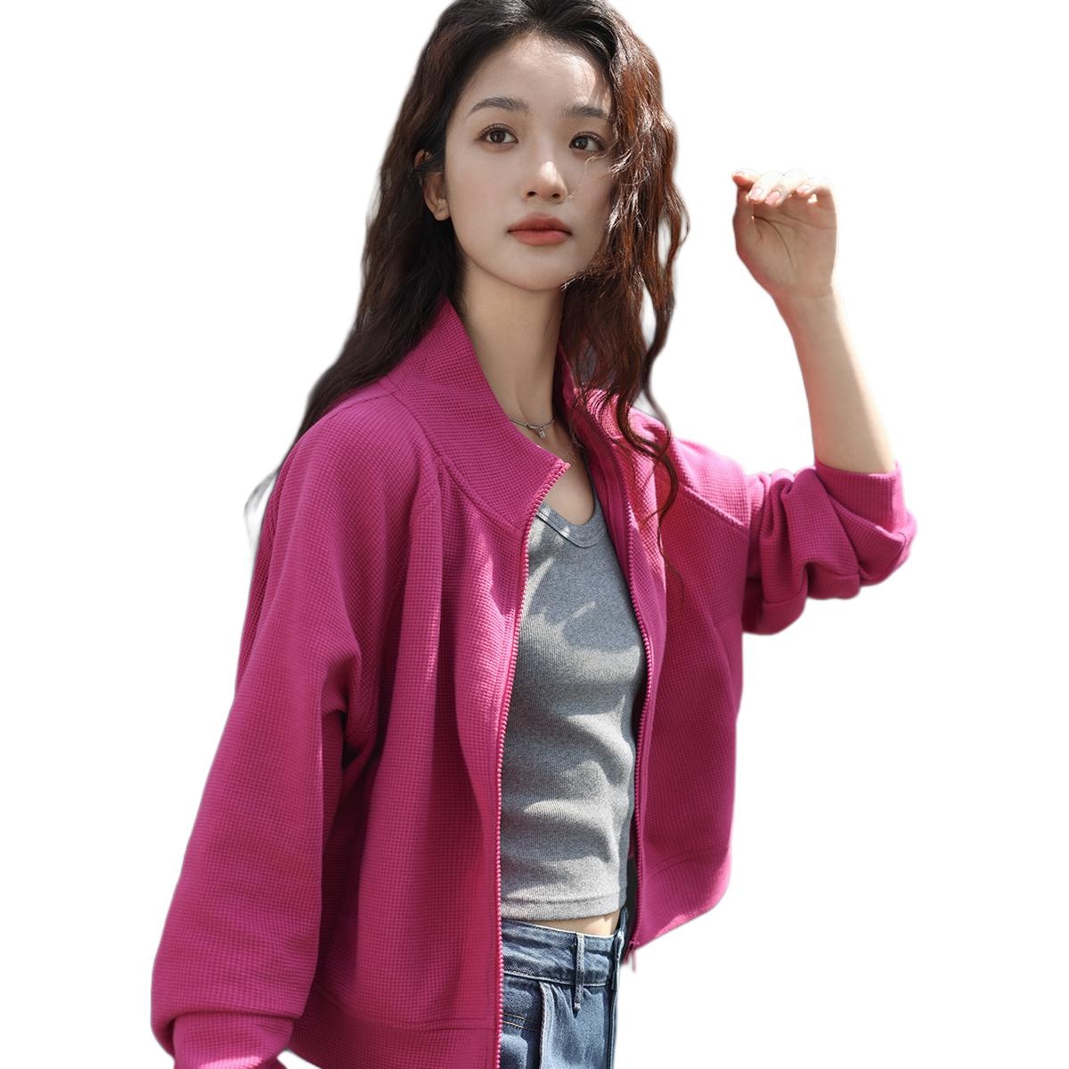 Dme 【dme】 休闲立领拉链插肩长袖夹克外套 女款 玫粉色 — фото 1