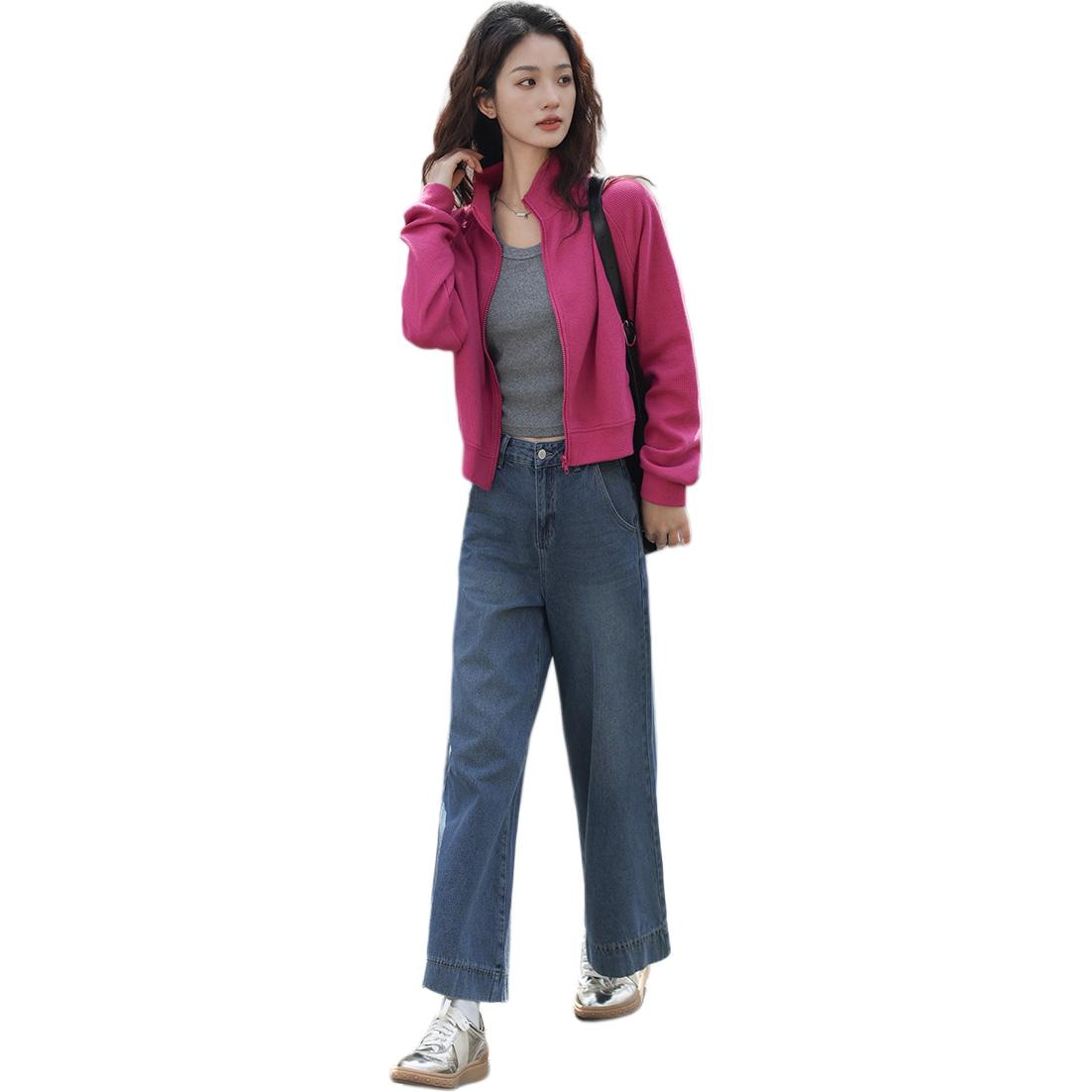 Dme 【dme】 休闲立领拉链插肩长袖夹克外套 女款 玫粉色 — фото 4