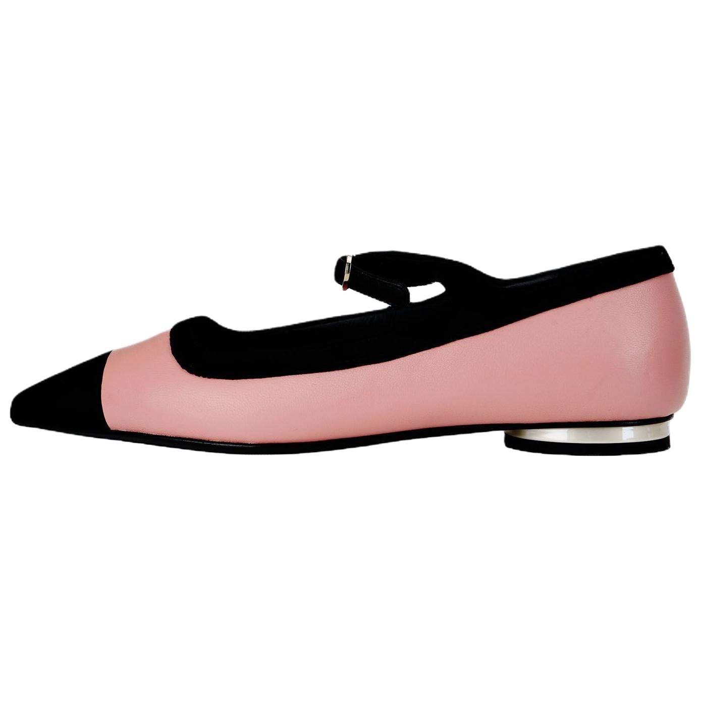 CHANEL Leather Pointed Flats Pink