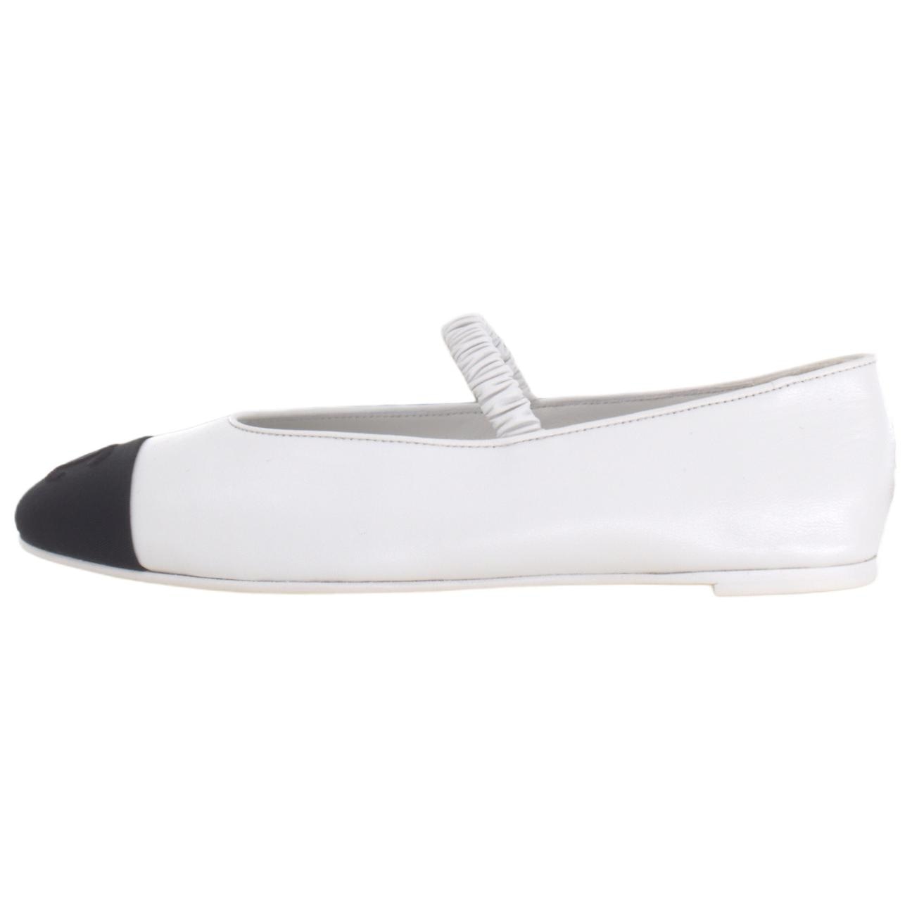 CHANEL Mary Jane Flat Lambskin White