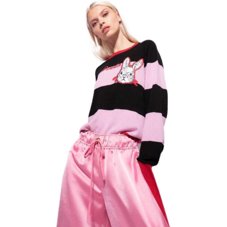 PINKO Striped Rabbit Embroidered Knit Sweater