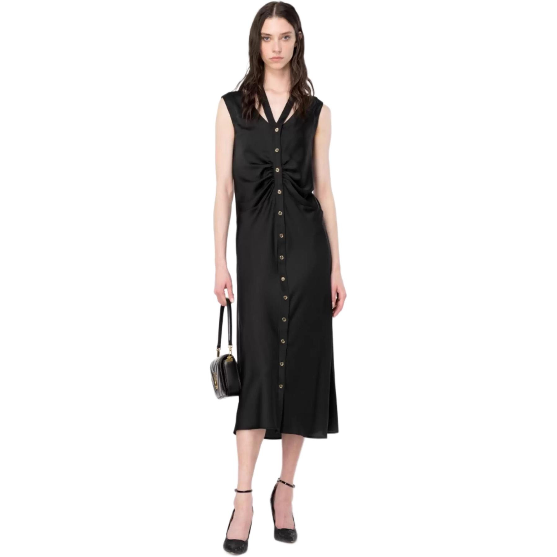 PINKO SS24 Pleated Midi Dress Black