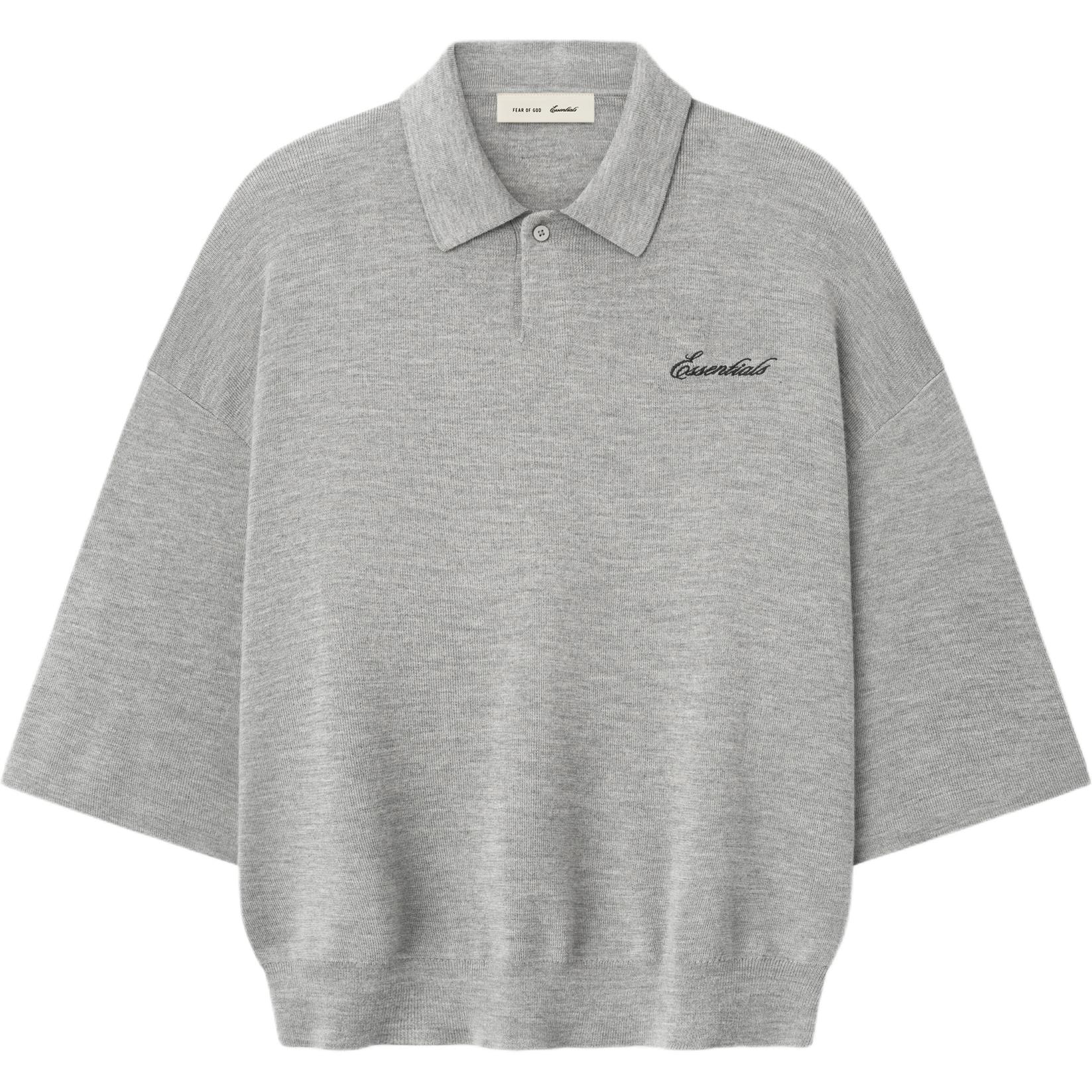 Fear of God Essentials Essentials SS26 SIGNATURE 34 SLEEVE 90'S KNIT POLO CONCRETE HEATHER logo