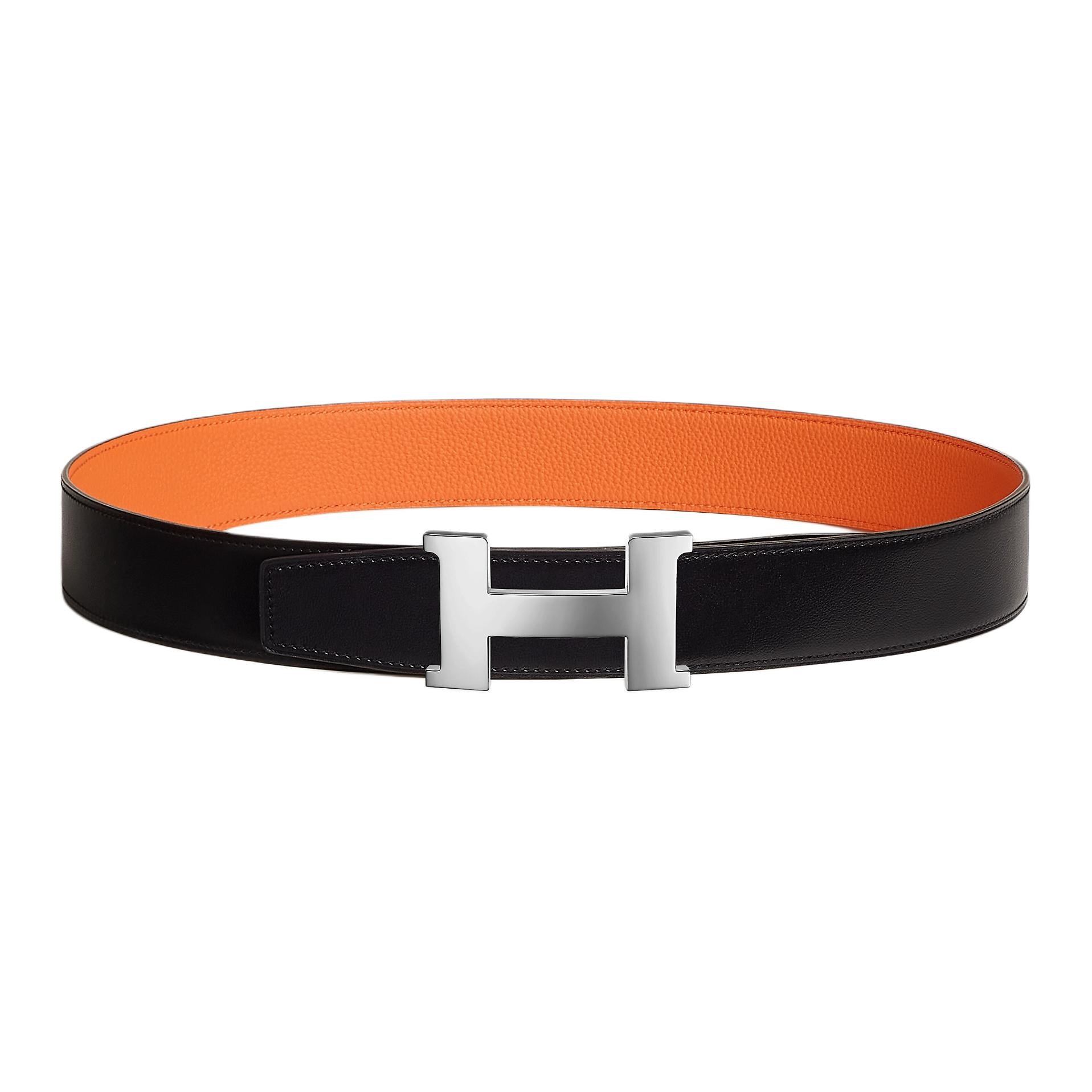HERMES/爱马仕 Hermes Togo Reversible Leather Belt Black Orange 3.8cm
