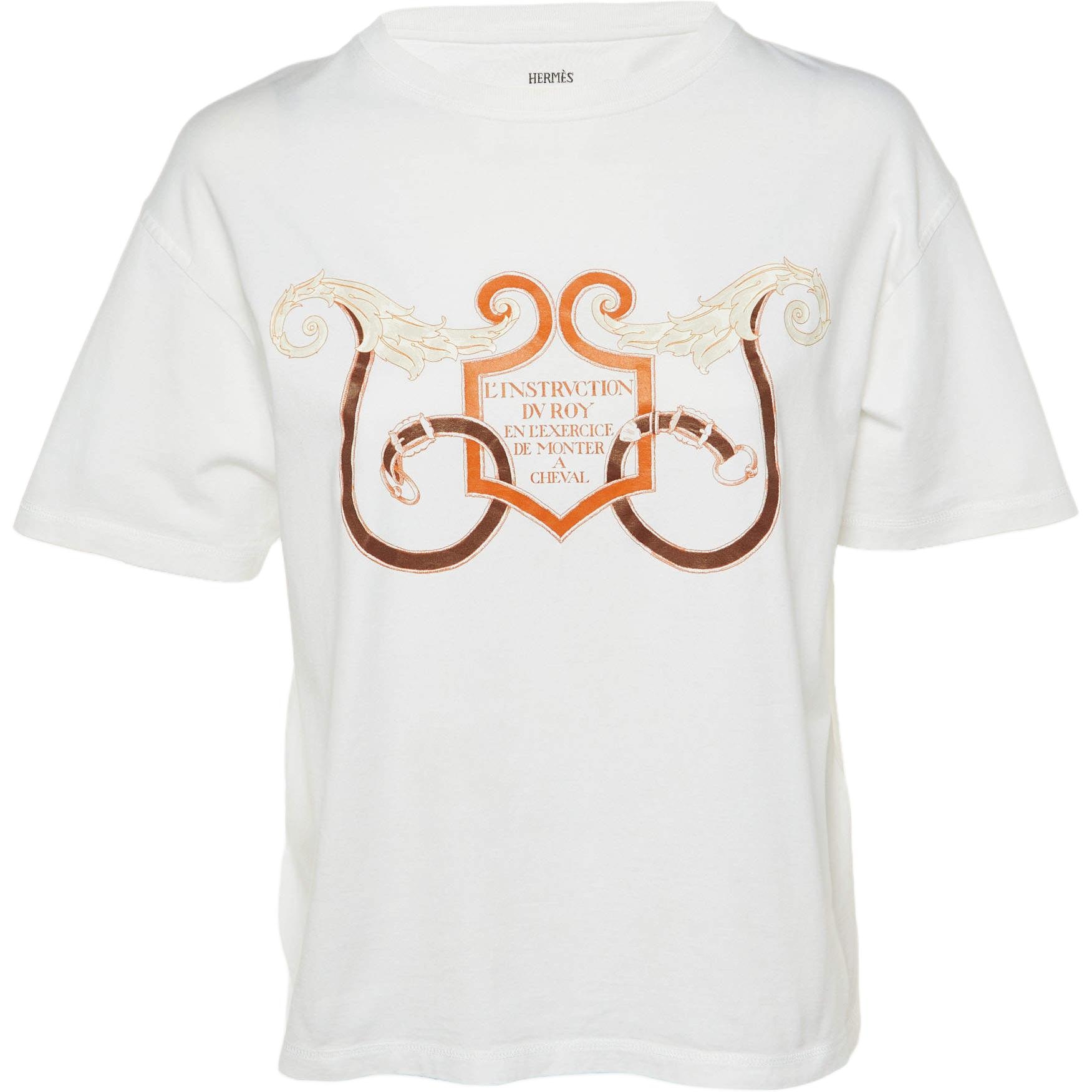 HERMES/爱马仕 Hermes Letter Print Crew Neck T-Shirt White
