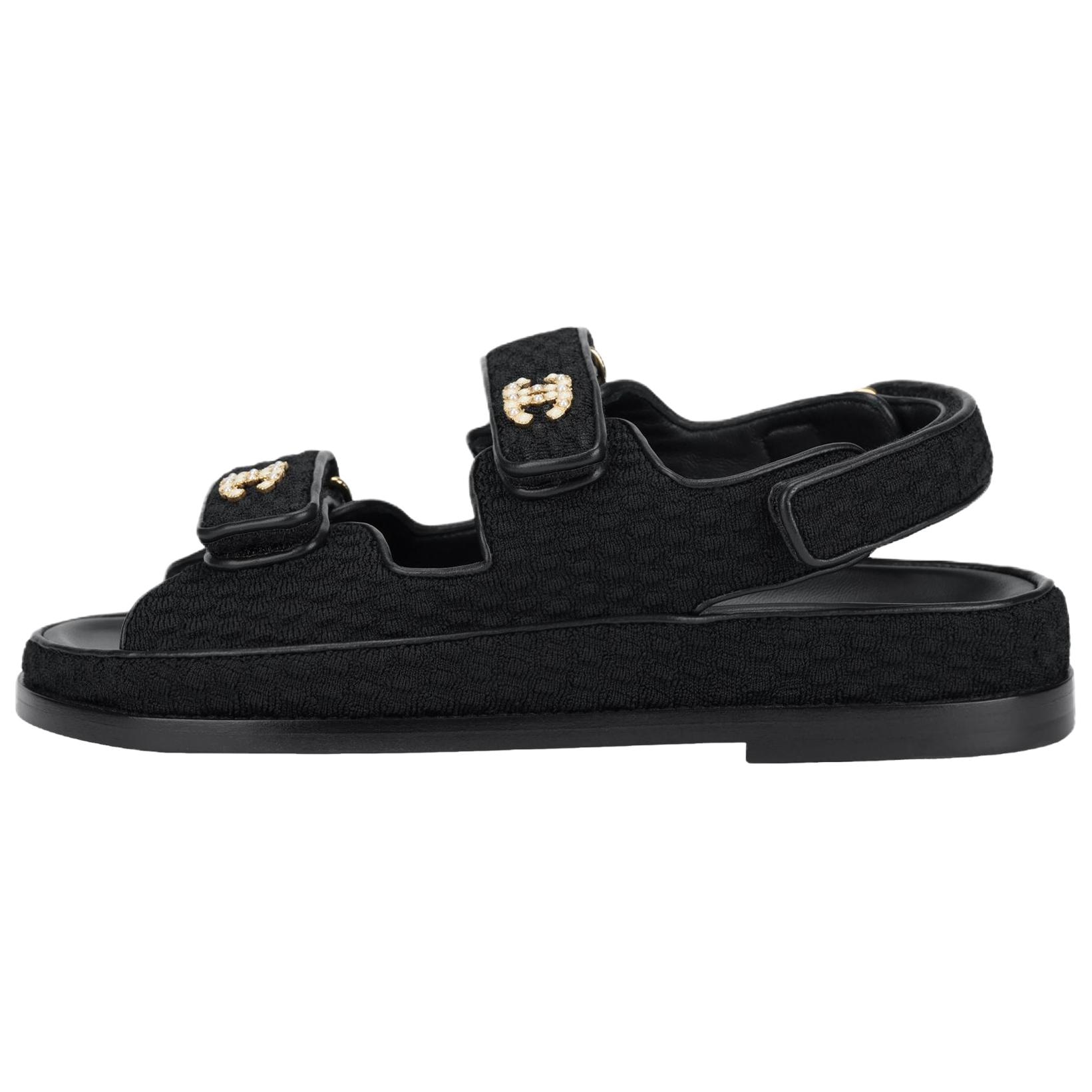 CHANEL Knit Sport Sandals Black