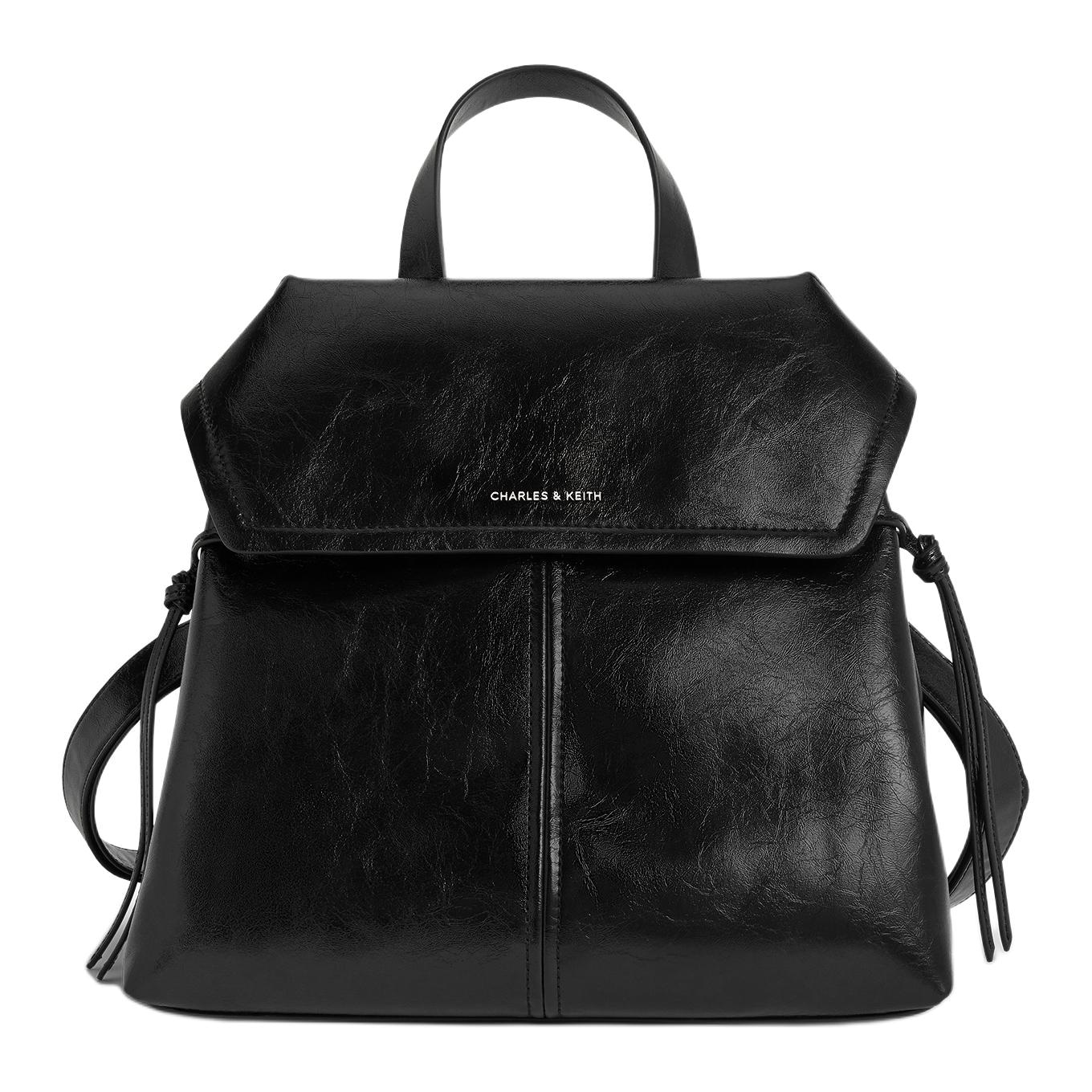 Charles&Keith Knot PU Backpack Medium Coffee Black — фото 8