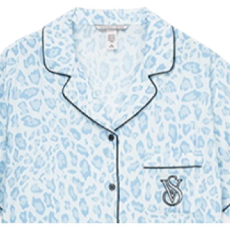 Victoria'S Secret Tencel Cotton Printed Pajama Set Blue Leopard — фото 2