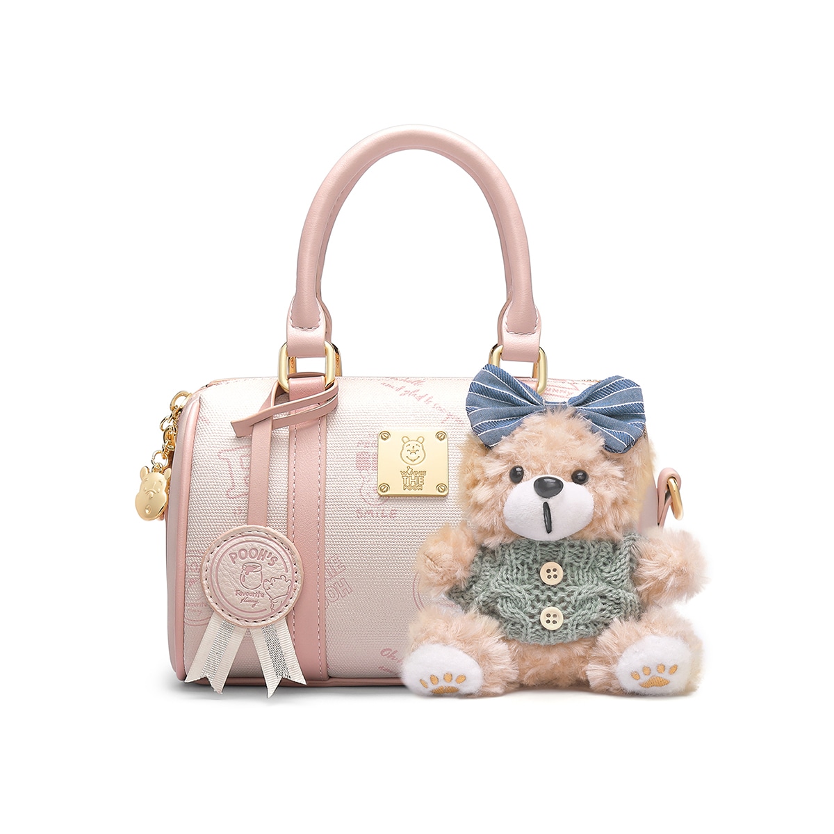 Disney/迪士尼 Disney Winnie the Pooh Boston Bag Pink/Off-White