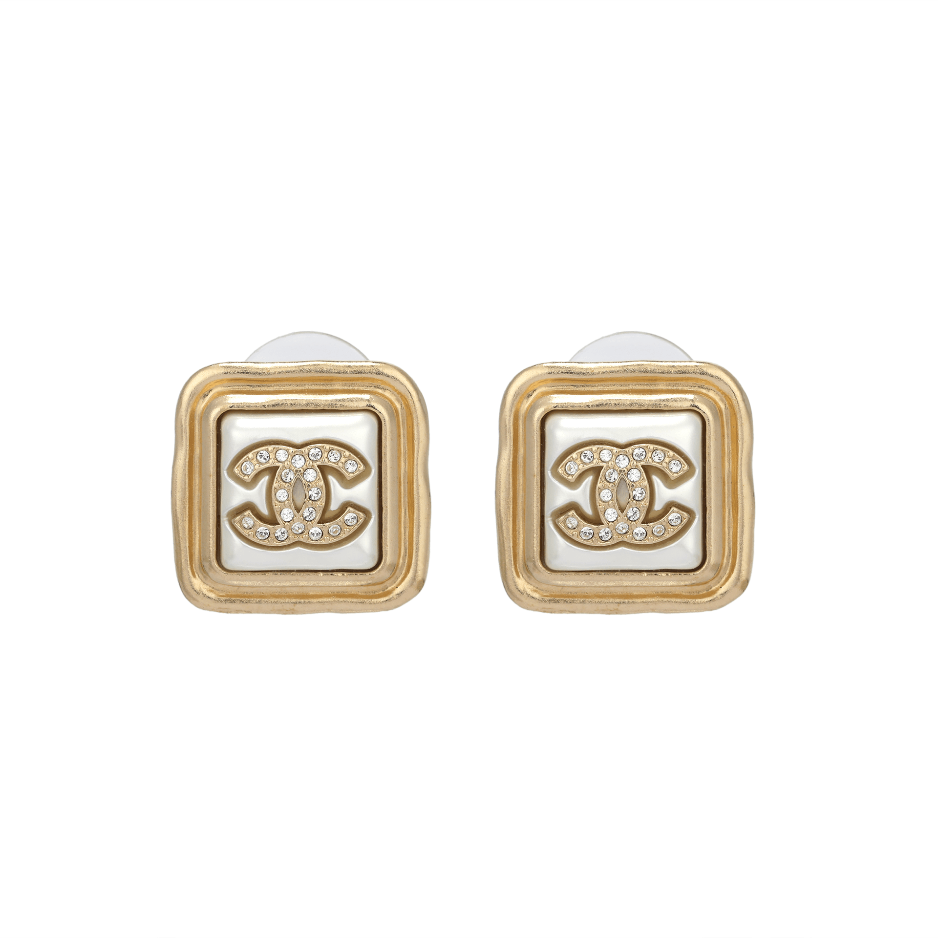 CHANEL Classic Square Logo Double C Earrings Gold