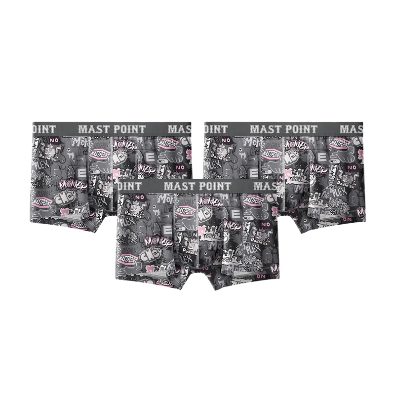 MAST POINT Plant Floral Cartoon Print Boxer Briefs 3-Pack