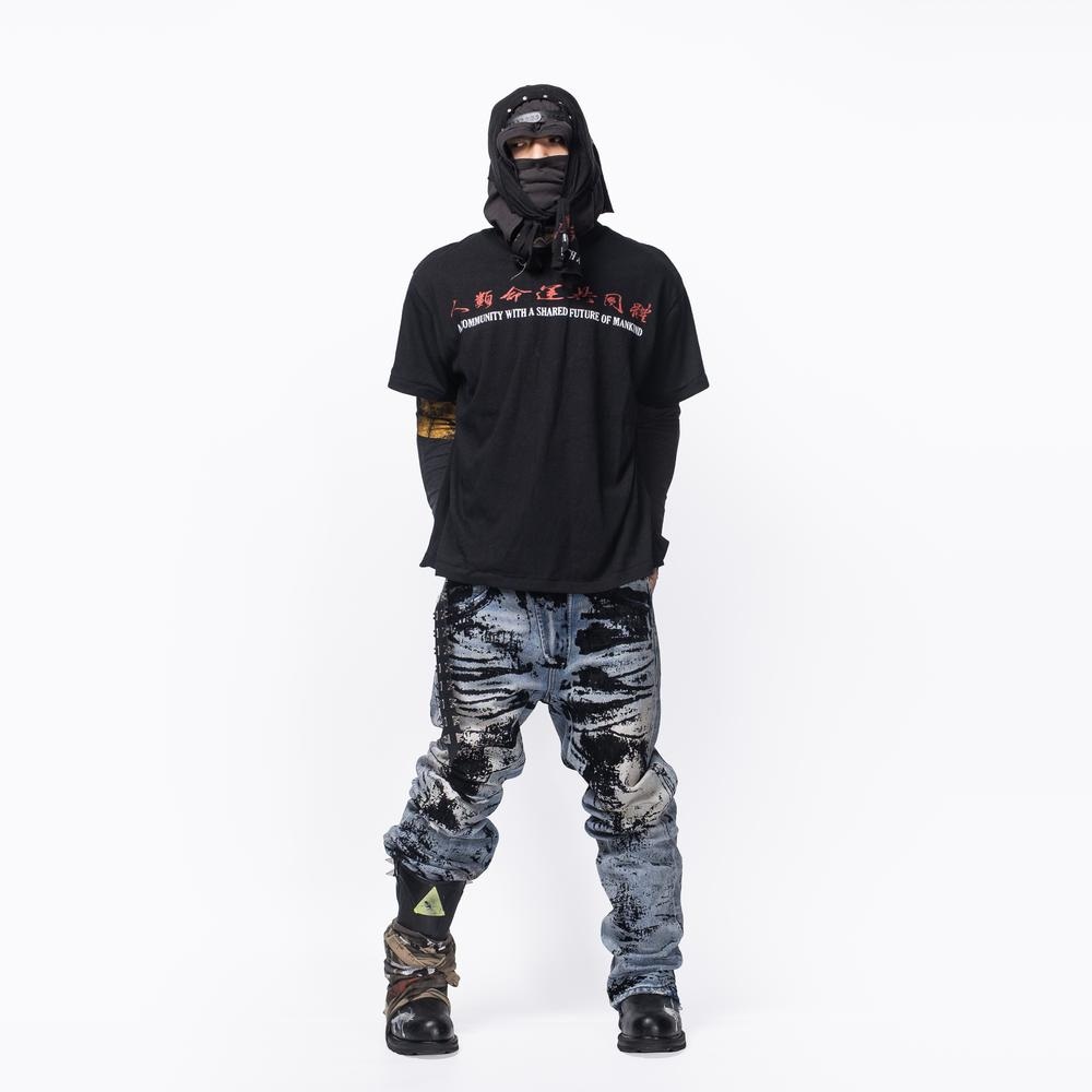 Free World Order Flocked Asymmetric Straight Jeans — фото 1