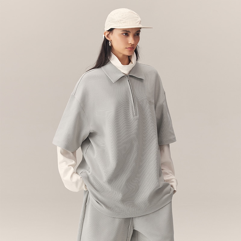 Chinism Logo Embroidered Half-Zip Polo Shirt — фото 9