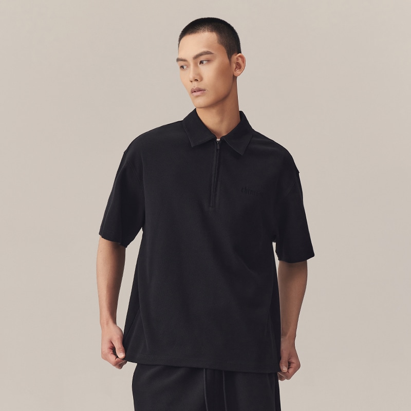 Chinism Logo Embroidered Half-Zip Polo Shirt — фото 8