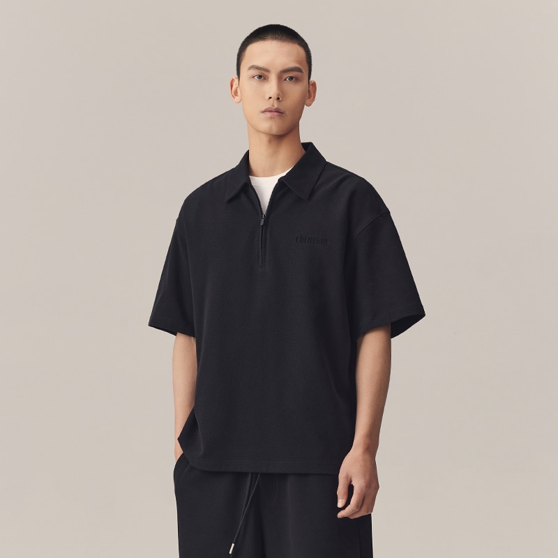 Chinism Logo Embroidered Half-Zip Polo Shirt — фото 6