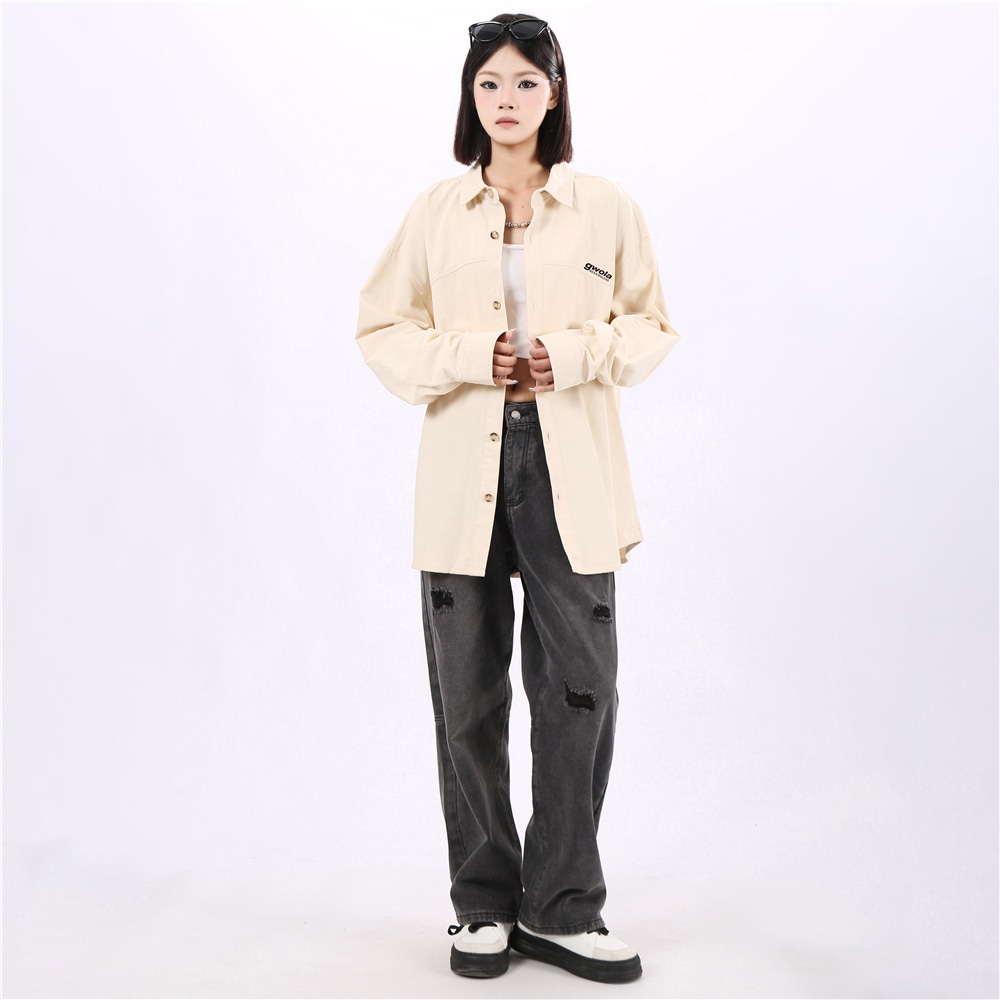 Gwola Basic Letter Print Long Sleeve Shirt — фото 10