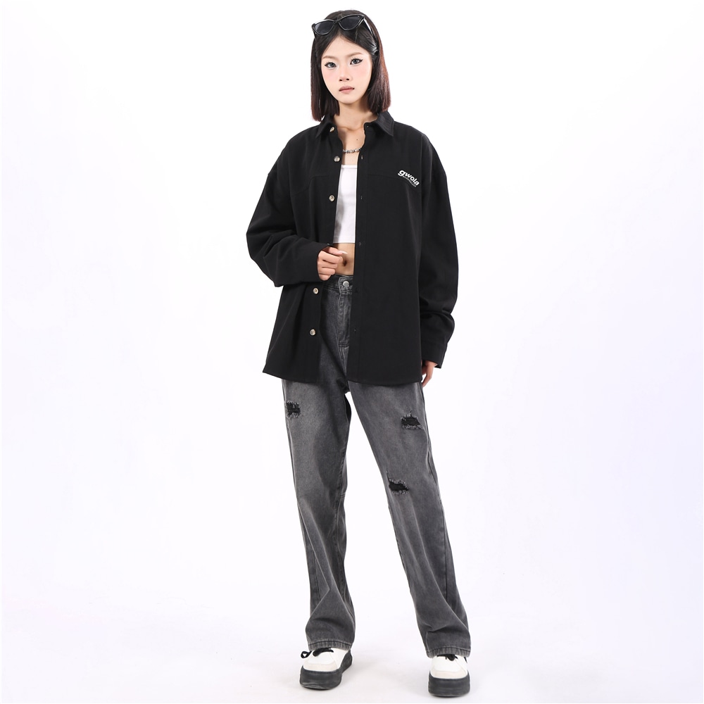 Gwola Basic Letter Print Long Sleeve Shirt — фото 6