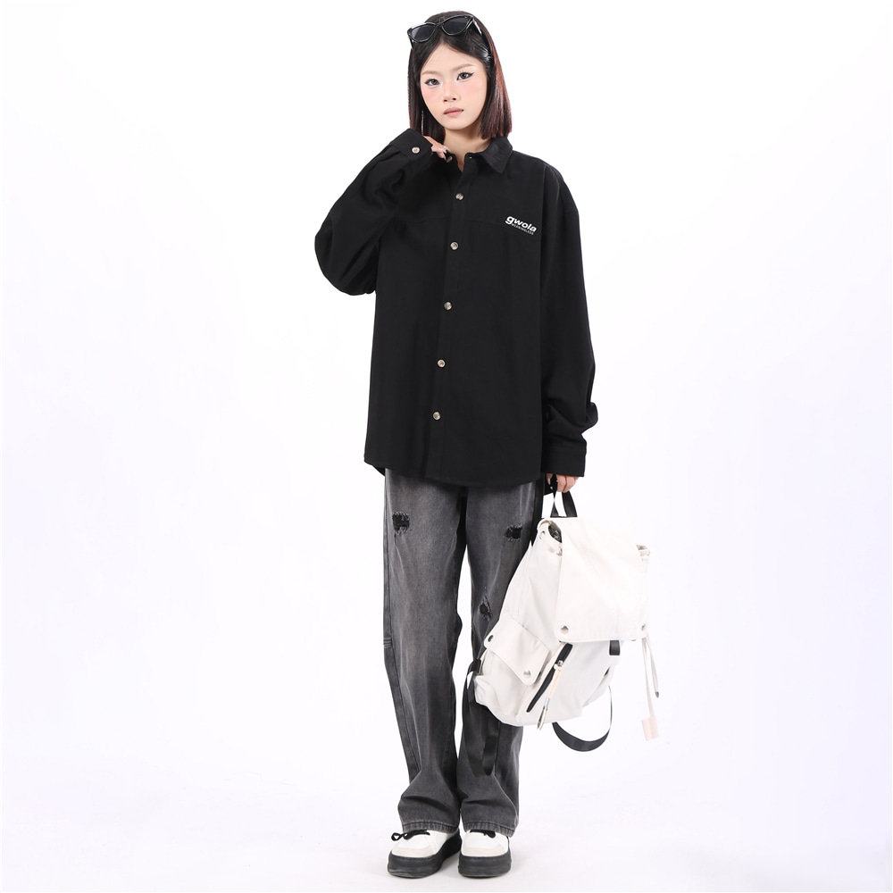 Gwola Basic Letter Print Long Sleeve Shirt — фото 5