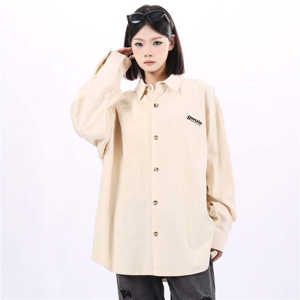 Gwola Basic Letter Print Long Sleeve Shirt — фото 11