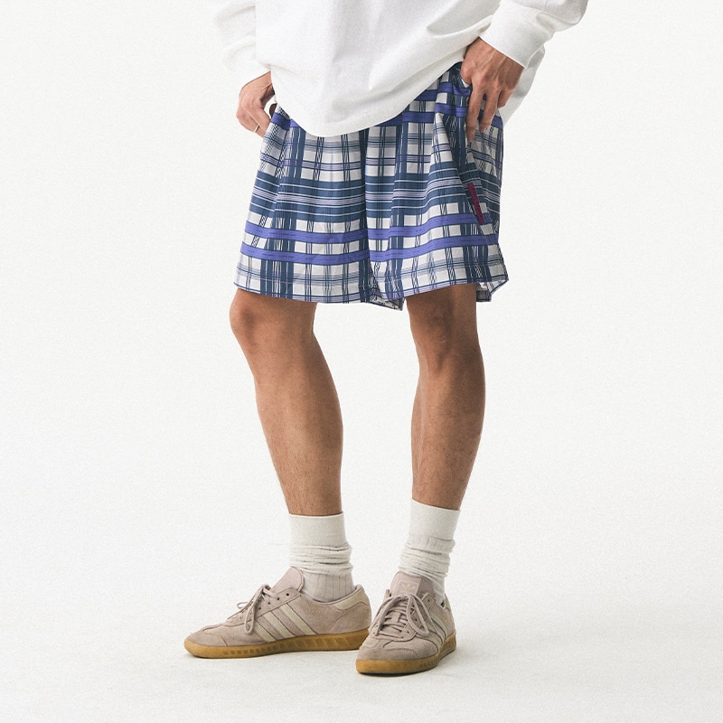 EMPTY REFERENCE x REVERSE IRONY Blue Plaid Shorts