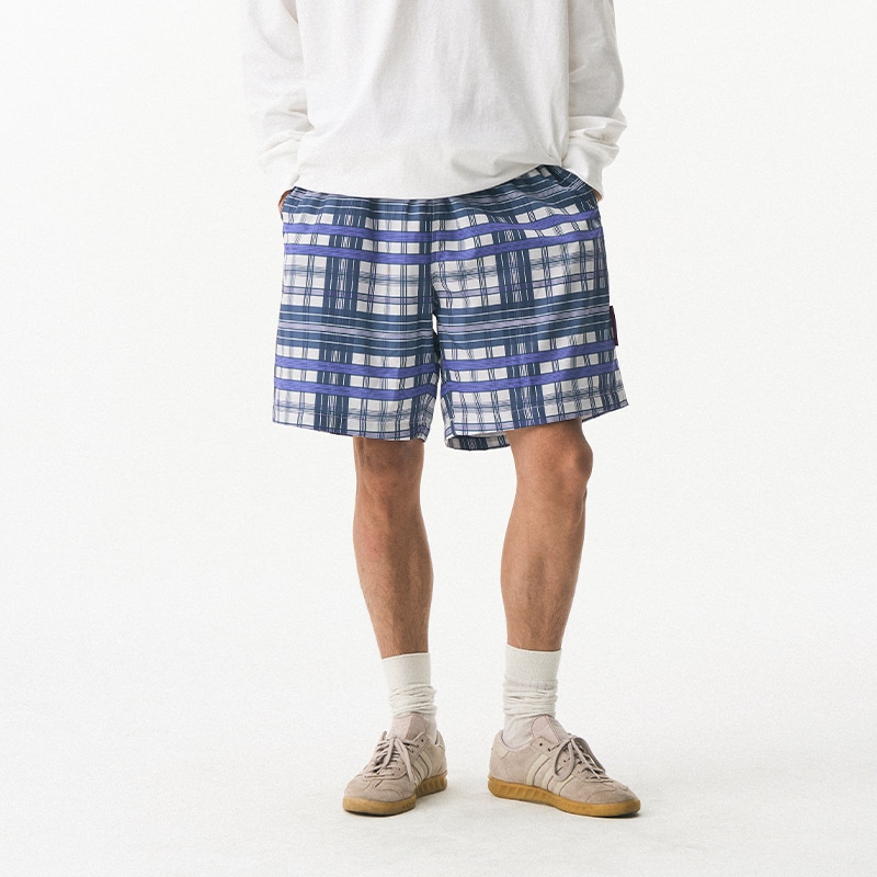 EMPTY REFERENCE x REVERSE IRONY Blue Plaid Shorts