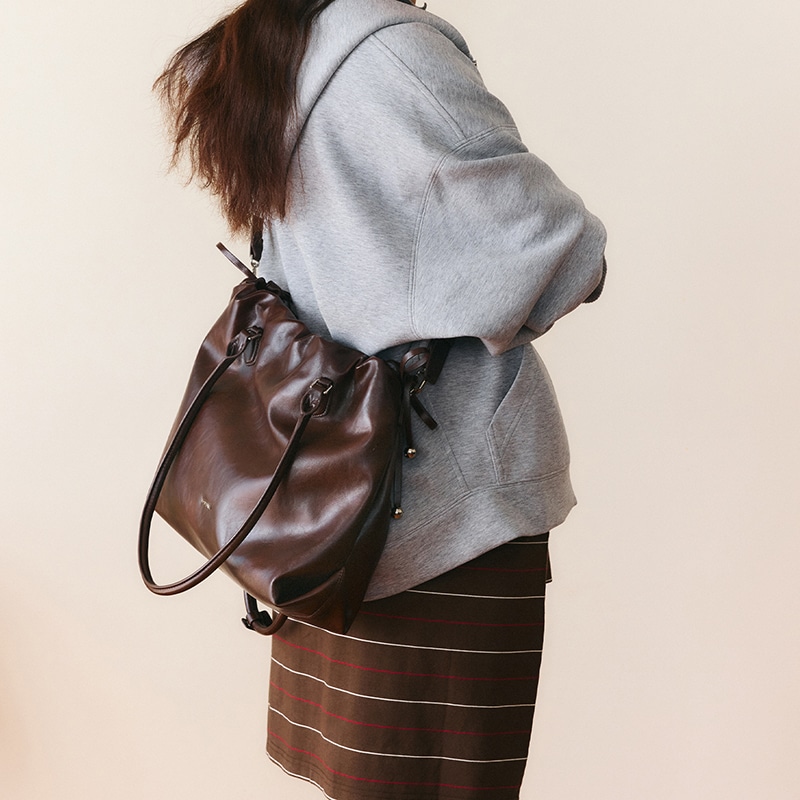 Jonbag Pleated Tote Bag Brown — фото 2