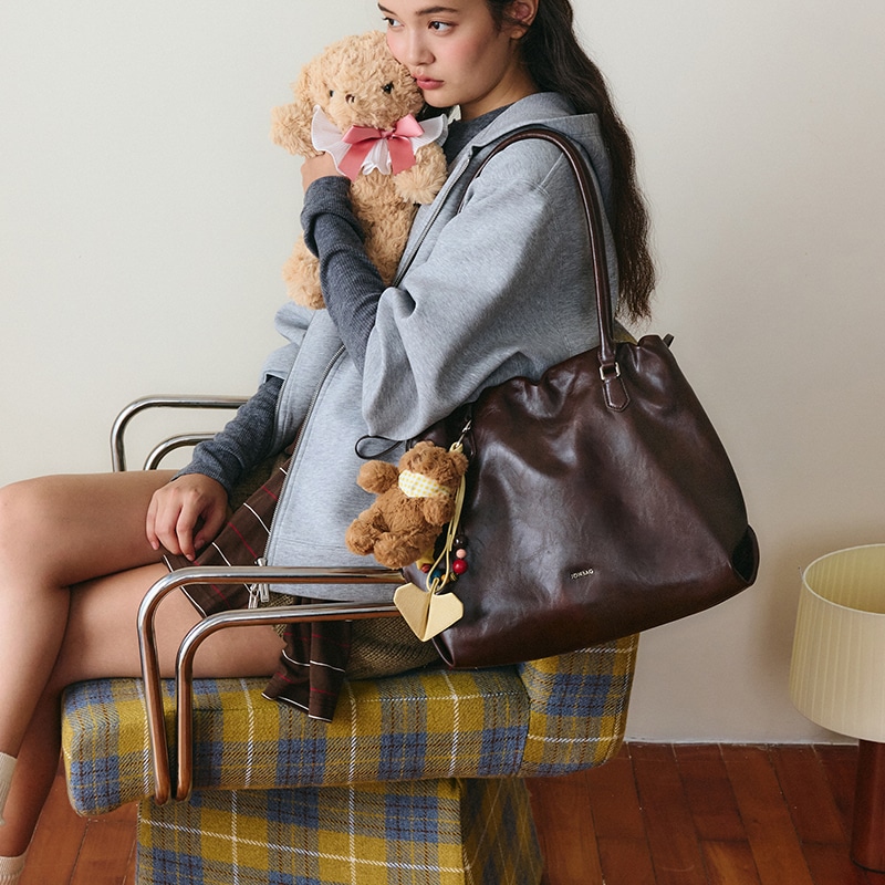 Jonbag Pleated Tote Bag Brown — фото 1