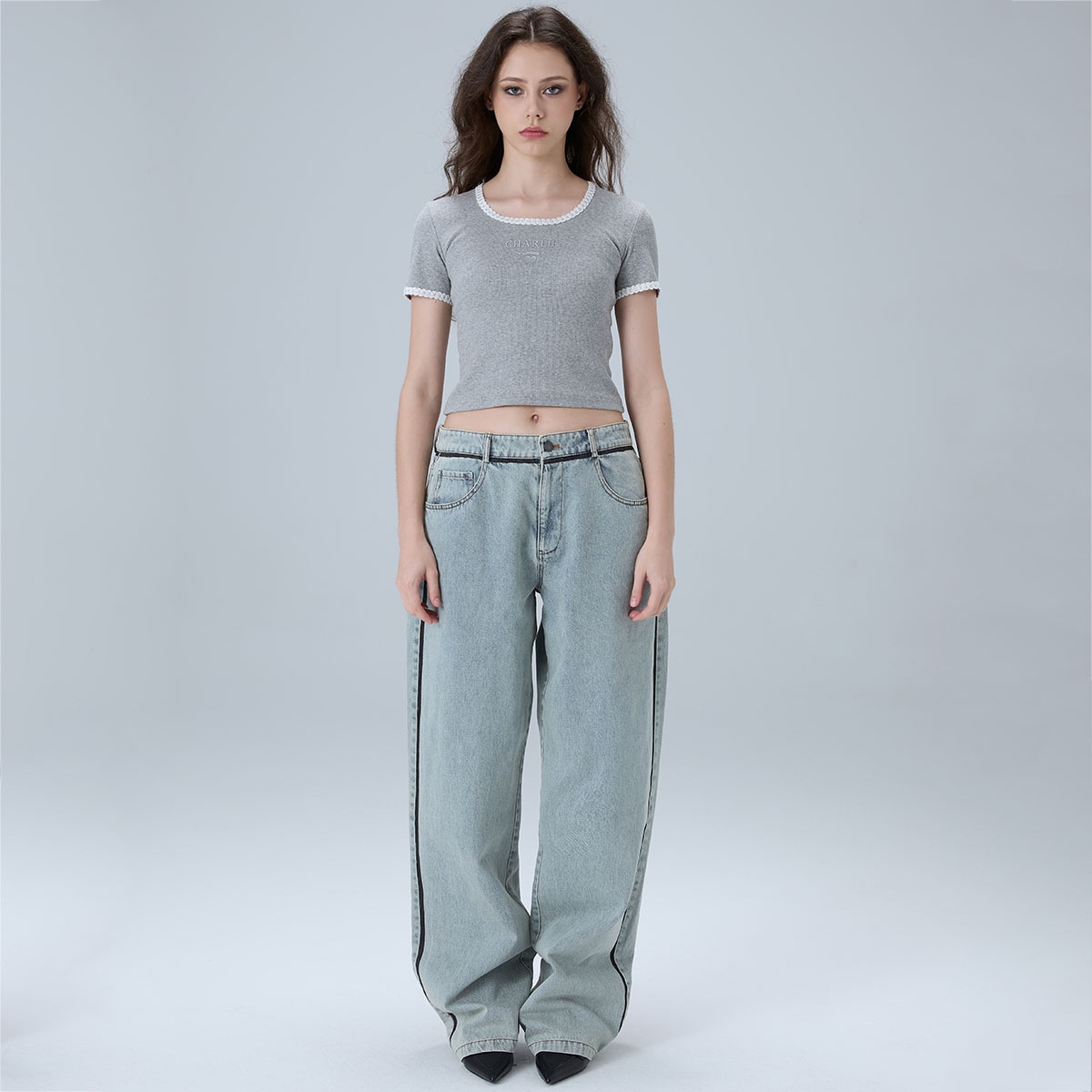 Charlie Luciano Grey White Jeans — фото 3