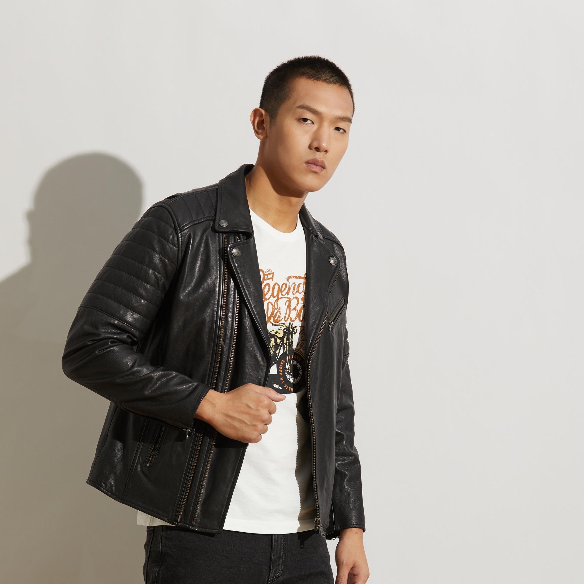 Mcs Slim Fit Biker Leather Jacket Black — фото 4