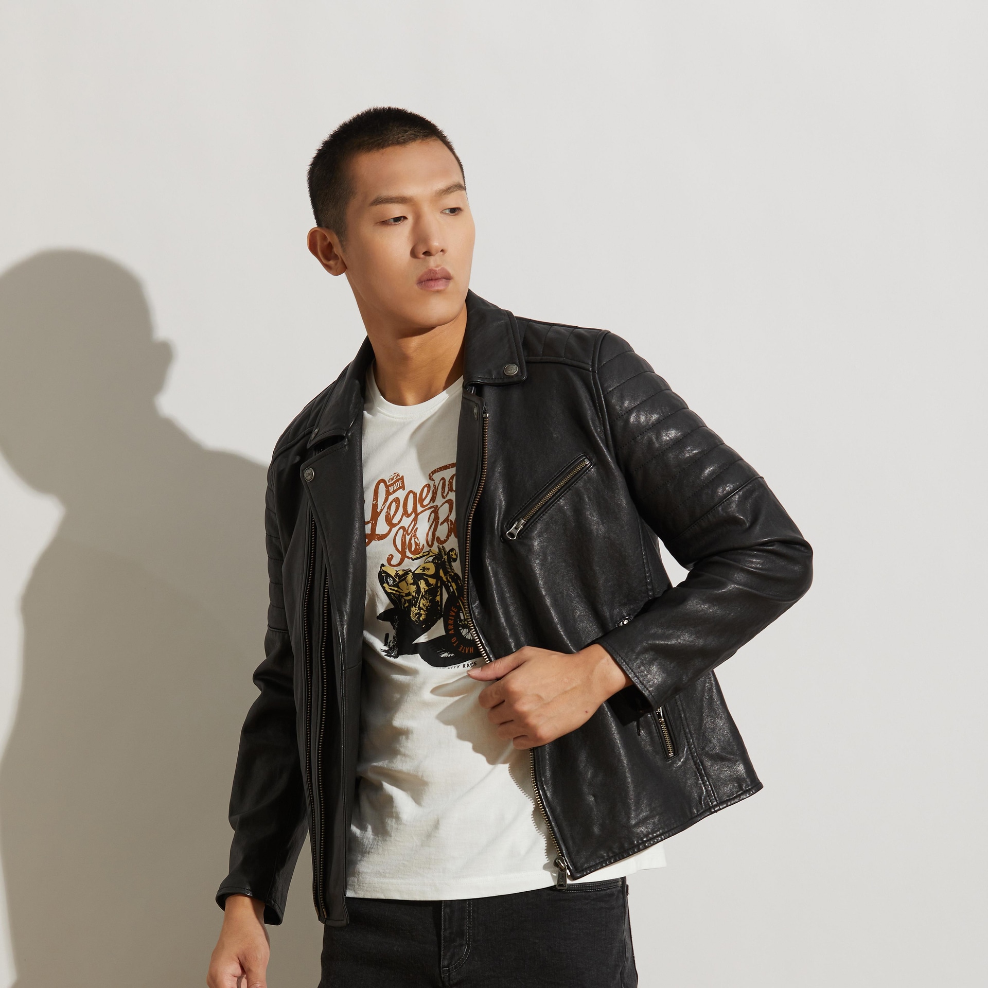 Mcs Slim Fit Biker Leather Jacket Black — фото 3