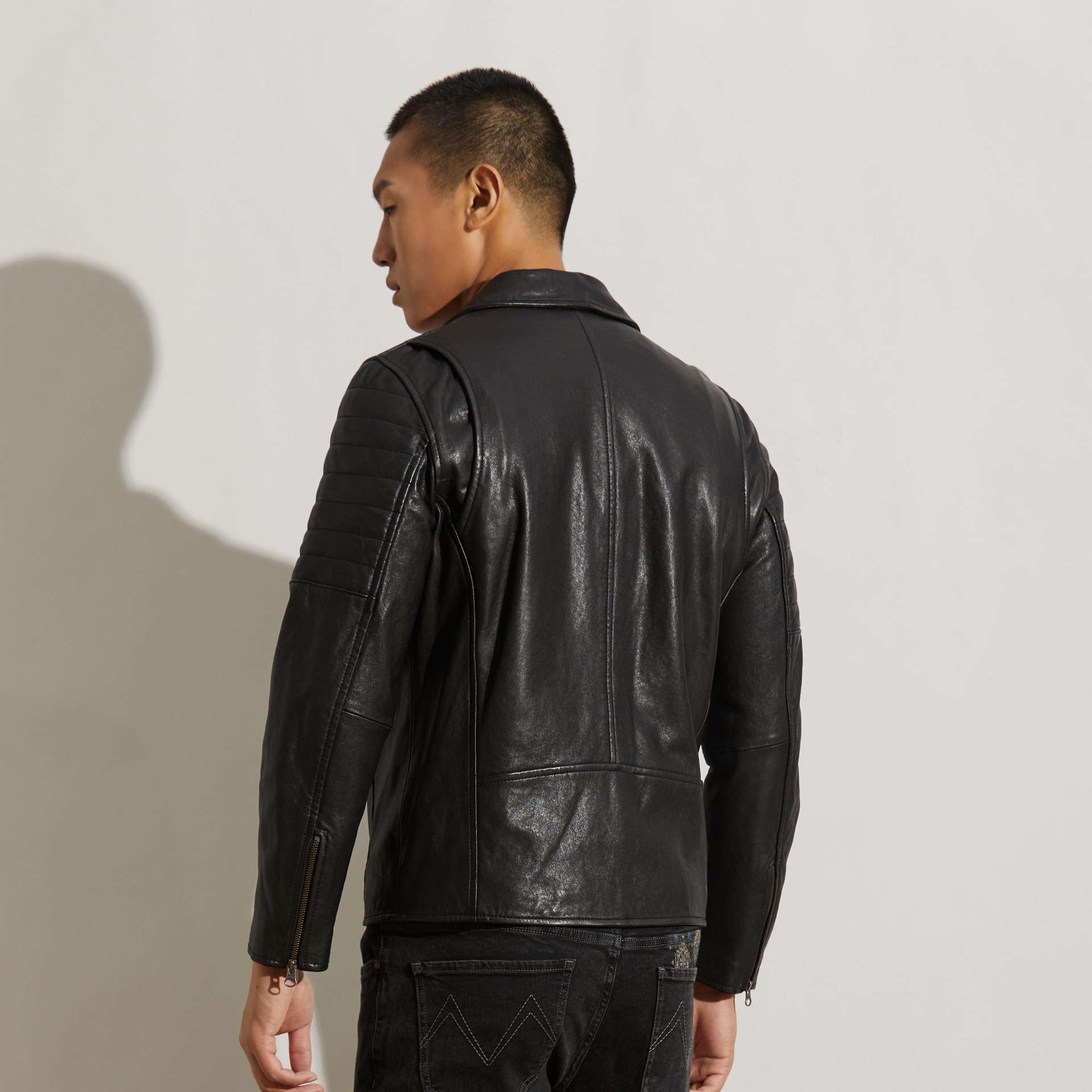 Mcs Slim Fit Biker Leather Jacket Black — фото 5