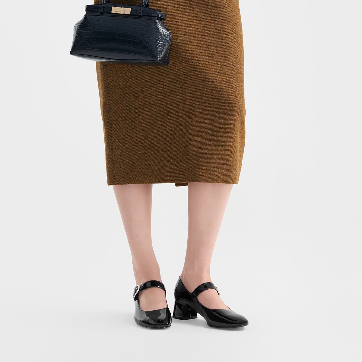 Charles&Keith CHARLESKEITH ck PU 4cm Black PatentBurgundyNude — фото 3