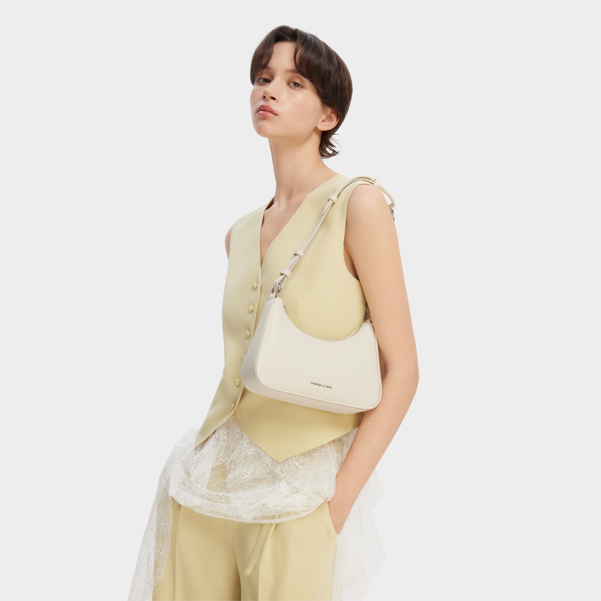 Charles&Keith CHARLESKEITH ck PU CreamNoirLight Pink — фото 6